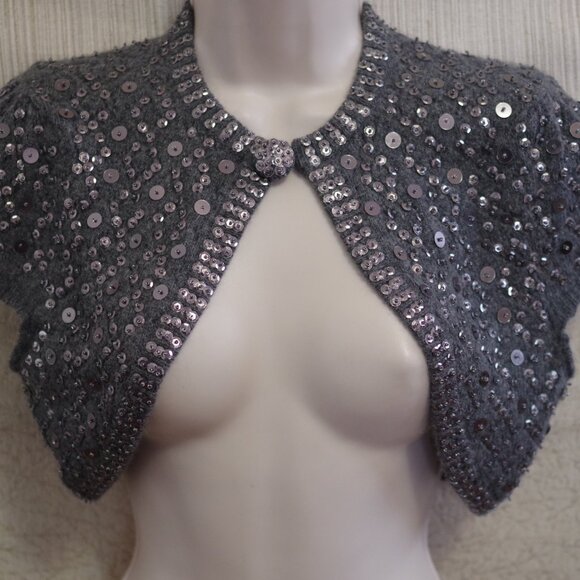 Nanette Lepore Lambswool Angora Gray Silver Sequin Cropped  cape Size:S - Picture 1 of 3